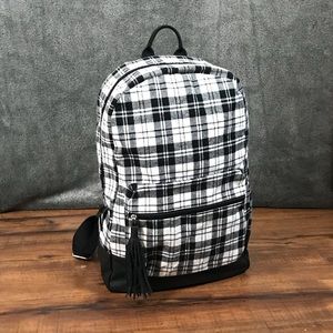black and white plaid backpack
